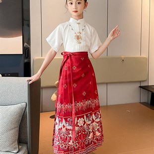 现货速发女童中国风古装改良版马面裙套装2023女孩中大童儿童夏季