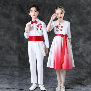 速发。六一儿童合唱演出服装61新款小学生爱国朗诵比赛表演连衣裙