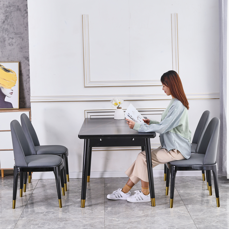 岩板餐桌可伸缩折叠多功能桌椅组合小户型意式长方形实木轻奢饭桌