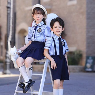 2024夏季新款英伦学院风夏装幼儿园园服条纹拼接校服中小学生班服