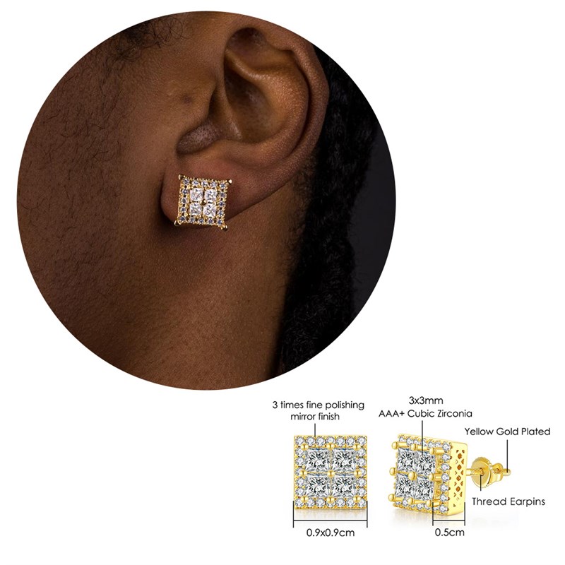 极速Rock Hip-Hop Iced Out Stud Earring for Men Male Ice Stud