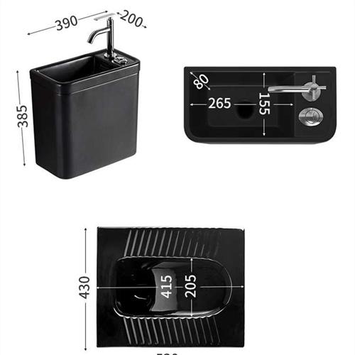推荐蹲便器水箱带洗手盆一体家用化妆室黑色陶瓷防臭大便器蹲厕蹲