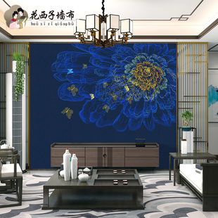 推荐独秀刺绣卧室床头背景墙布新中式现代客厅沙发电视墙壁布牡丹