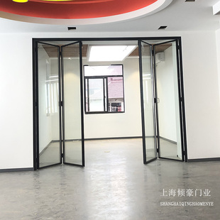 上海极简阳台客厅隔断折叠门吊轨厨房卫J生间钢化玻璃无下轨定制