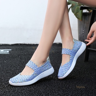 速发Womens Flats Shoes Summer Sneakers Breath Woven Casual L