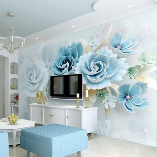 素雅简约花纹花朵电视背景墙壁纸3d立体浮雕客厅沙发卧室装饰壁画
