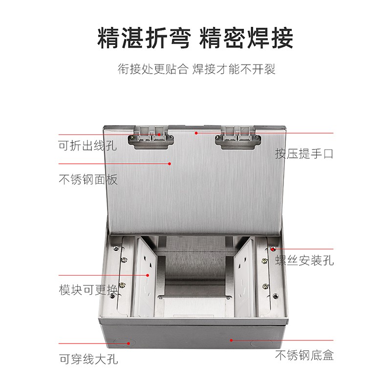 英普国际镶嵌大理石纯平地插座不锈钢开启式隐藏式双五.孔地插侧
