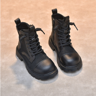 男童马丁靴镂空h2023新款夏季透气单网面薄款中大童黑色春秋女童