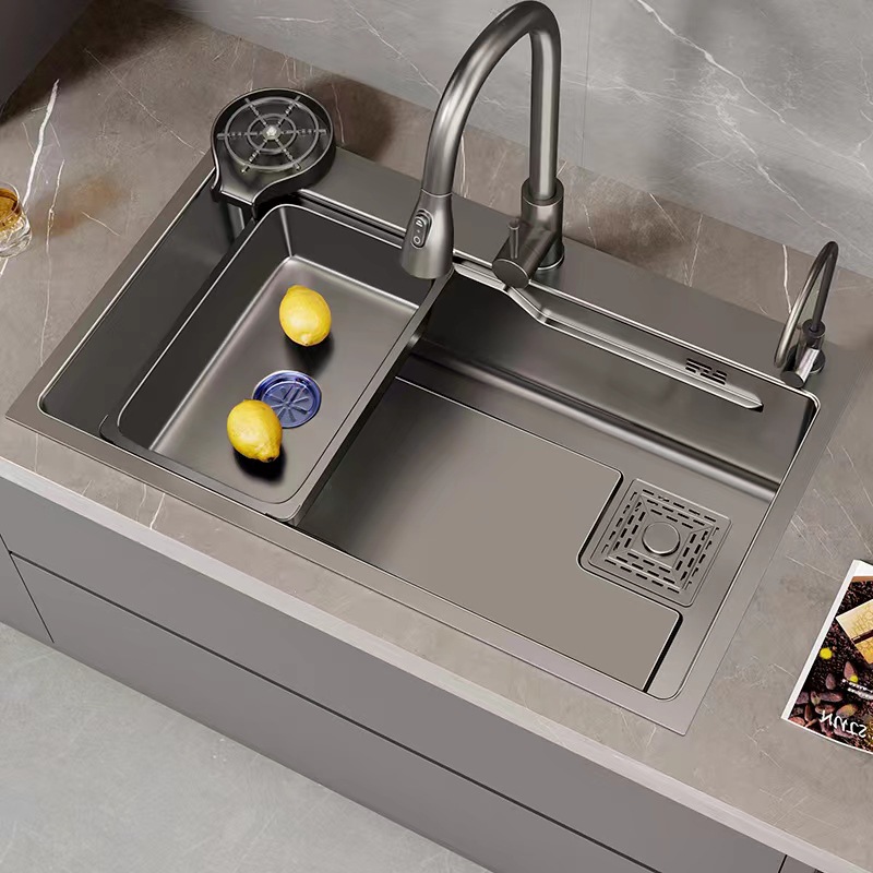 轻奢枪灰不锈钢纳米厨房水槽家用大单槽手工台下盆洗菜盆洗碗手池