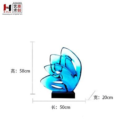 现代中国大陆新款品仿琉璃透明蓝雕塑艺术品酒店客厅大堂装饰摆件