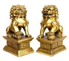 聚缘阁风水纯铜狮子摆件一对大小北京狮宫门狮家居黄铜工艺品