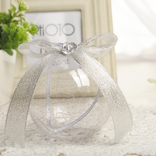 金粉银点透明塑料球丝带心形蝴蝶结饰球形糖果盒创意婚庆喜糖包装