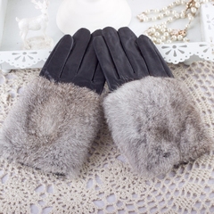 特价 真皮羊皮分指手套女士韩版可爱秋冬季保暖加厚加绒女款 兔毛