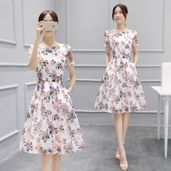 欧货2016夏装新款女装潮韩版中长款印花连衣裙女时尚修身公主裙