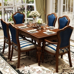 美式实木复古餐桌椅组合6人 橡木长方形圆角饭桌乡村户型一桌六椅