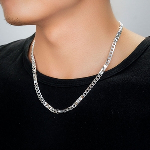 男士项链纯银扁图片