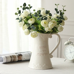 欧式花瓶摆件 白色陶瓷花瓶客厅装饰餐桌花瓶 客厅花瓶仿真花套装