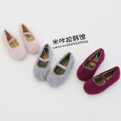 韩国正品童鞋代购冬季儿童糖果色加绒软底毛绒绒女童公主单鞋棉鞋