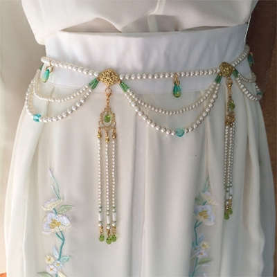 【子悦】糖猫手作汉服古装配饰仿珍珠流苏长腰链腰饰配件材料包邮