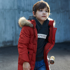 大男童红色羽绒服2016新款儿童中大童黑色中长款加厚保暖羽绒外套