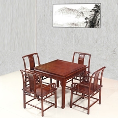 鸿伟红木家具非洲酸枝木餐桌实木饭桌正方形一桌四椅休闲桌棋牌桌