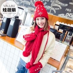 圣诞生日礼物冬季韩版毛线帽子围巾手套三件套女加绒加厚保暖套装