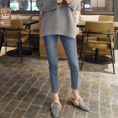 市舶司 韩国女装2016冬装新款时尚水洗磨白抓痕小脚牛仔裤GC1856