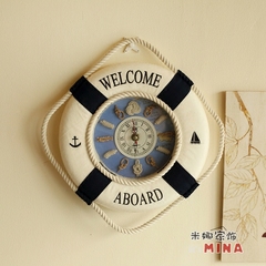 地中海风格装饰 创意现代客厅挂钟救生圈游泳圈壁钟挂饰