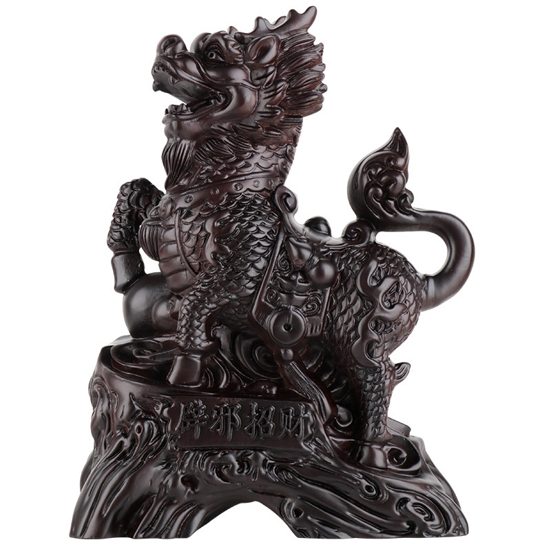 红木木雕麒麟摆件黑檀实木木质一对雕刻麒麟工艺品家居新中式装饰