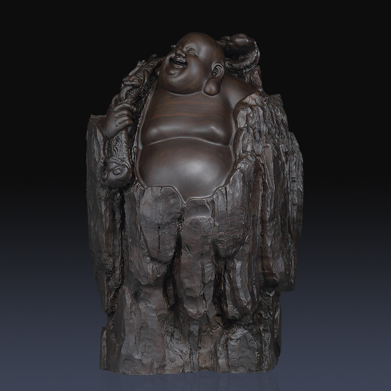 高档款黄泉福黑檀木雕艺术品人与自然雕刻工艺品弥勒佛摆件摆设品_不