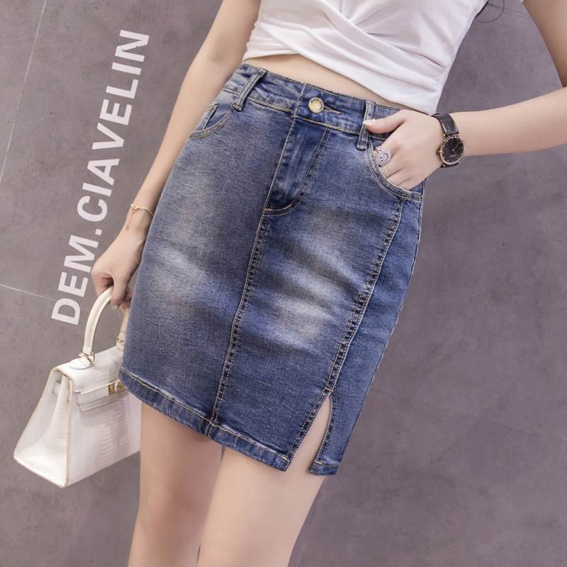 开叉牛仔短裙女2018夏季弹力修身显瘦一步包臀半身裙中腰包裙韩版在类目 女装/女士精品, 半身裙中 - 来自Buy2taobao.com提供专业的淘宝代购服务