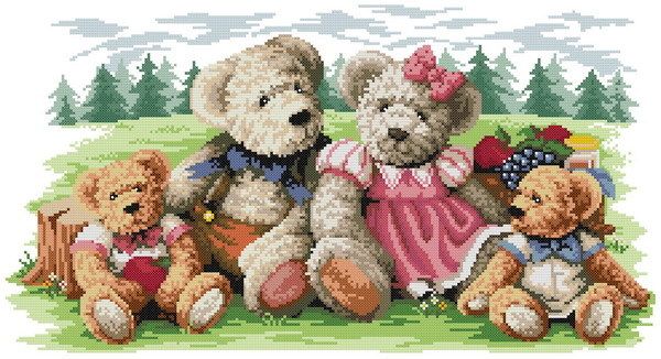 小房子十字绣正品dmc套件小熊一家2可爱卡通儿童房装饰画