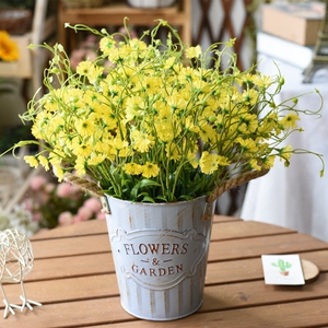 美式复古铁皮花桶干花桶插花瓶鲜花桶田园家居装饰花器仿真花套装