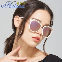 海伦娜太阳镜女潮2016新款大框 时尚个性金属眉反光彩膜驾驶墨镜