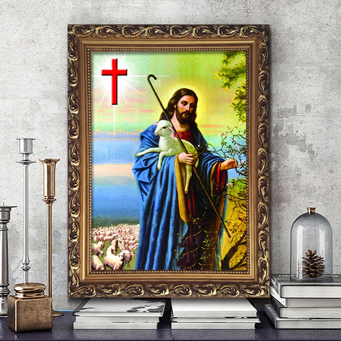 耶稣画像壁挂画天主教十字架背景墙油画玄关走廊基督徒客厅装饰画