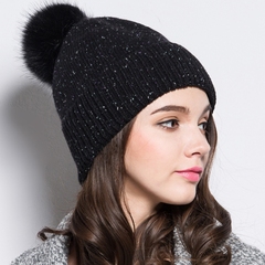 ZIYI 6系冬季 帽子 女羊毛点子毛线帽 毛球加绒护耳针织帽 潮