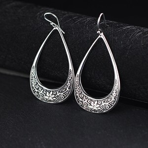 s925纯银复古泰国清迈手工雕花纹个性夸张百搭气质女士耳坠耳环