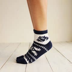 新款 粗线短帮运动女袜 全棉抽象雪花短袜 休闲袜吸湿排汗防臭