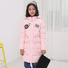 米杰琪大风车韩版女小童儿童羽绒服中长款连帽冬装外套潮加厚6082