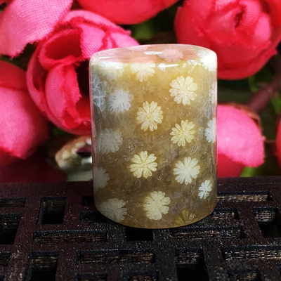 纯天然珊瑚玉菊花石手串桶珠21乘16金刚配饰满花全玉化手链腰珠