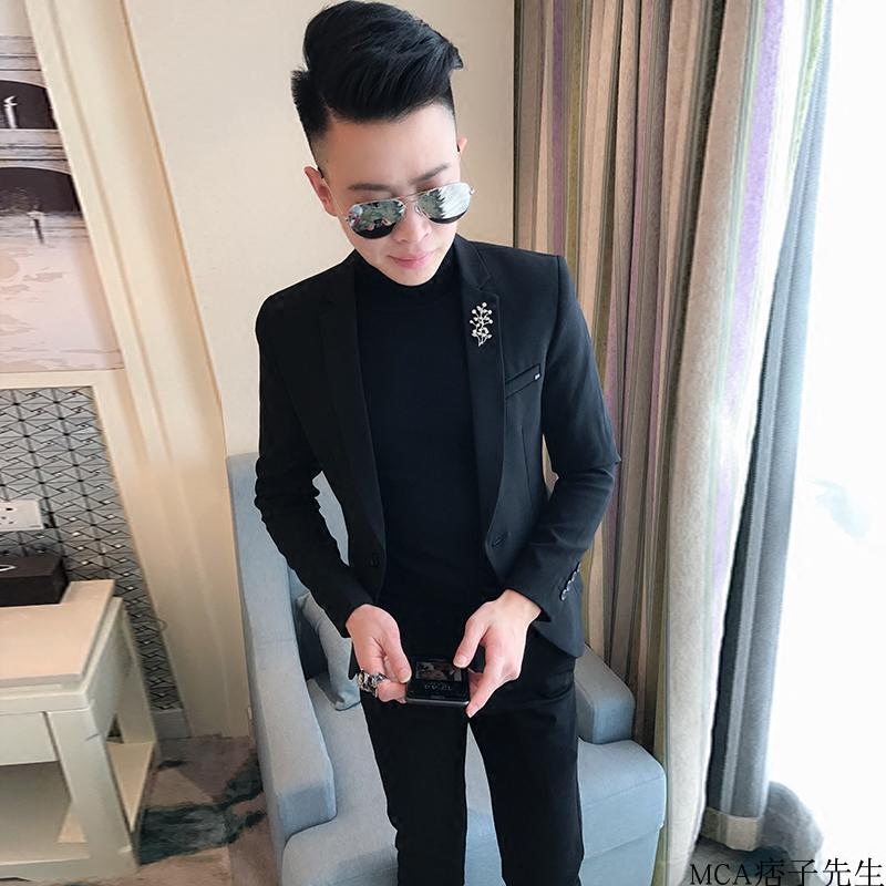 快手红人同款小西服男韩版修身社会夜店酒吧男模小西装发型师外套