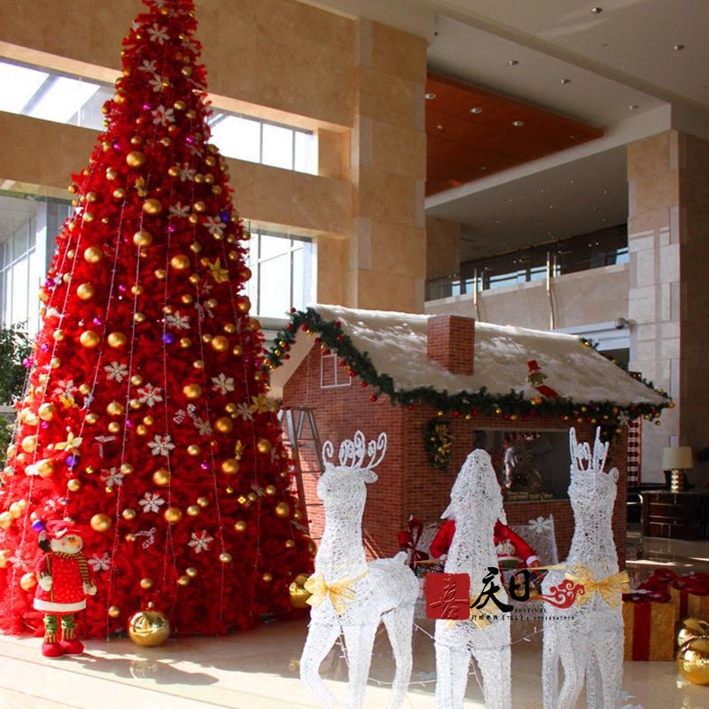 大型户外框架圣诞树红色藤条装饰5米6米7米8米10米美陈圣诞树套餐