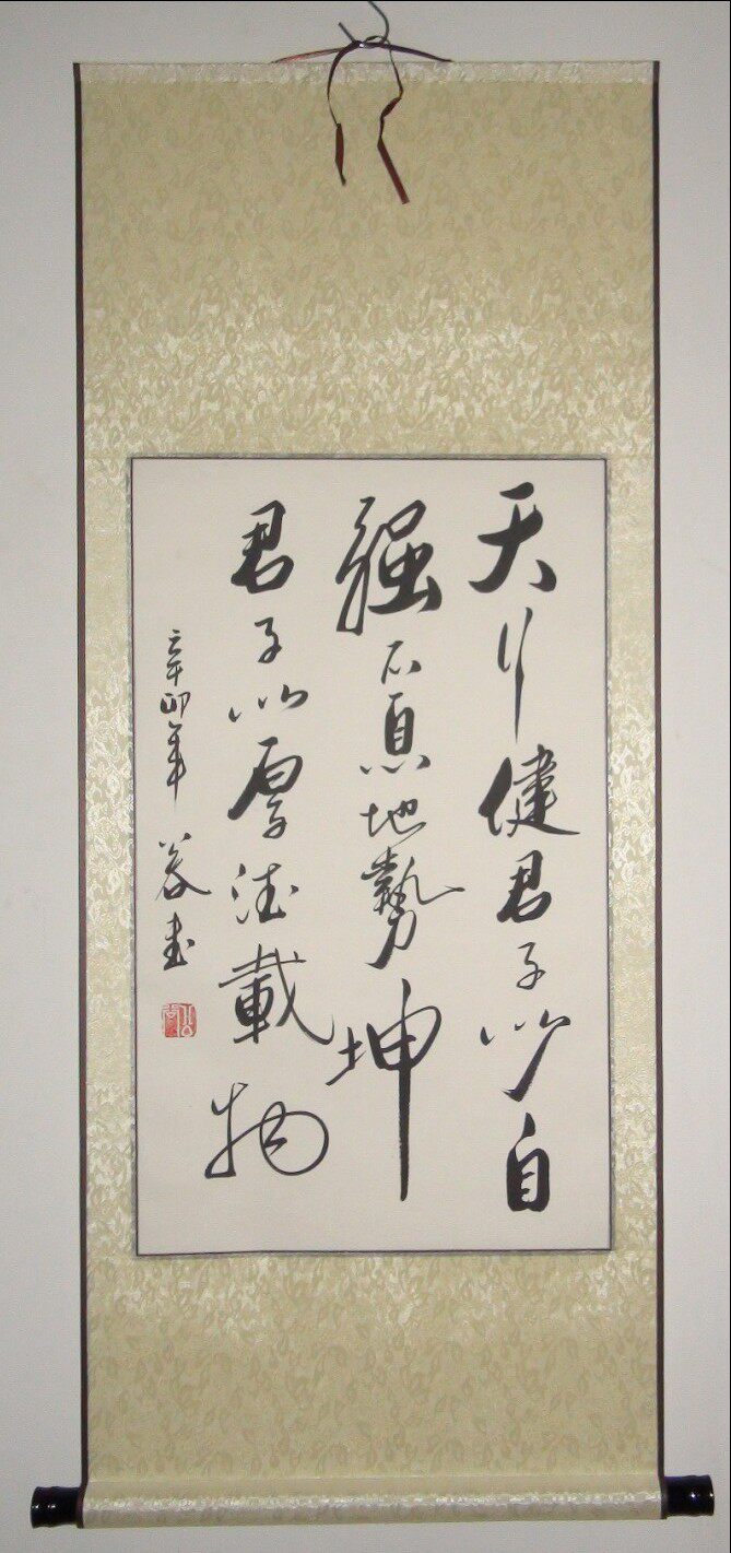 《天行健君子以自强不息;地势坤》书法作品已裱卷轴条幅字手写
