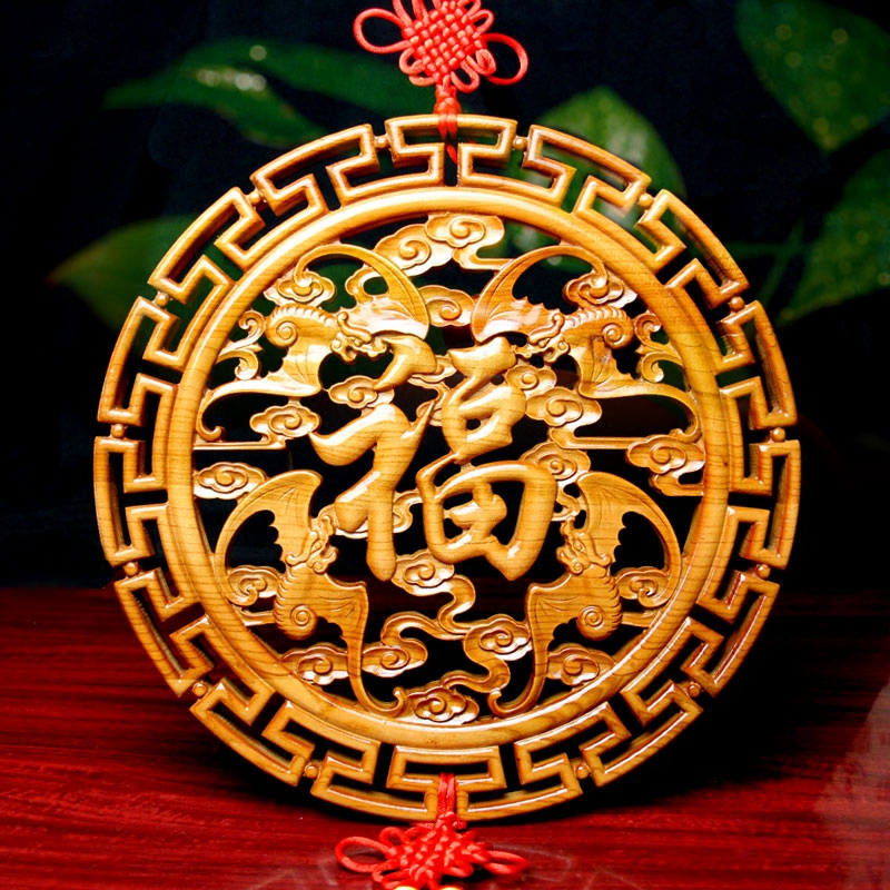 桃木五福临门挂件