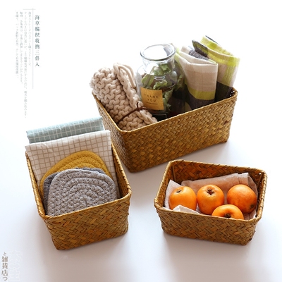 收纳时光丨 手工编织海草收纳篮 自然文艺方形收纳筐/桌面杂物框