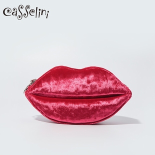 愛馬仕設計徵稿 casselini2020新款日系原創設計女包零錢包可愛嘴唇包時尚潮流 愛馬仕黑