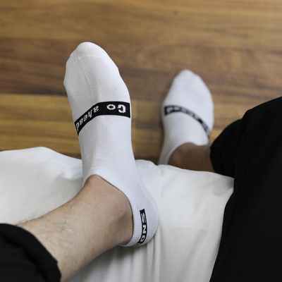 zimons【勇往直前】男士夏季船袜浅口短袜子纯棉字母潮流防臭白袜