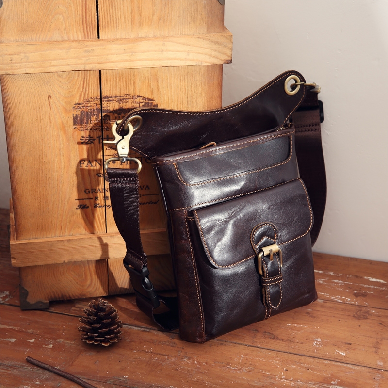 最新款牛皮摩托车腿包牛皮复古腰包真皮男腿包真皮单肩斜挎包潮包