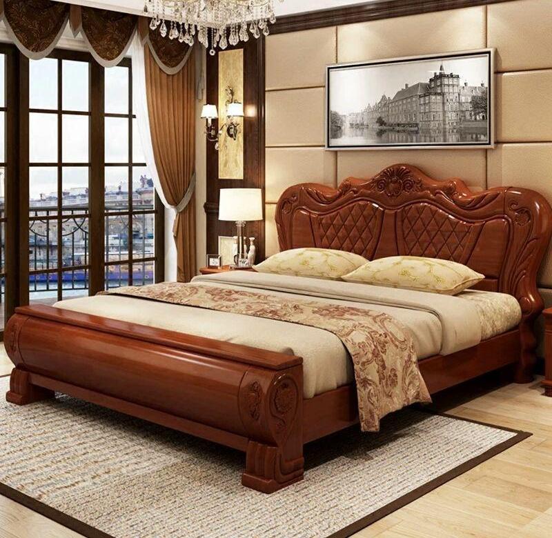 免费送装欧式实木床双人床15/18米新款家具婚床储物床实木大床