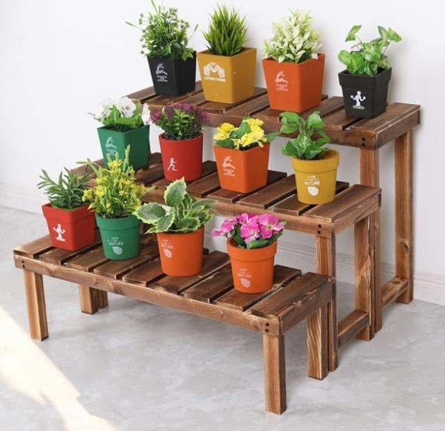 架三层阶物架架腐实木花架子多层花盆碳化阳台防置梯加固大花.